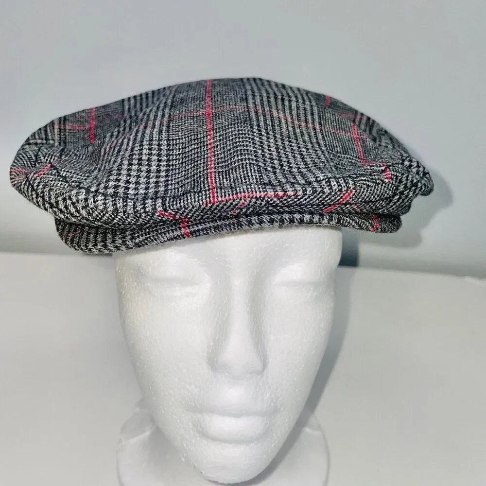 Gymboree Newsboy Boys Scally Hat Gray Red Size M Original Flat Cap Elastic